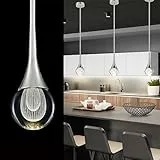 EANLOLY Height-Adjustable Kristall Pendelleuchte, LED Regentropfen Hängelampe Esstisch Hängend Deckenlampe für Wohnzimmer Esszimmer Küche Bar Schlafzimmer Silber Beleuchtung Pendant Light Fixtures