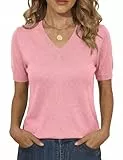 Totatuit Damen Elegant Pullover mit V-Ausschnitt Leichter Strickpullover Aus Mischgewebe Elegantes Tragegefühl Frühlings- und Sommer Pullover Bluse