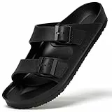 SAGUARO Herren Zehentrenner Hausschuhe Damen Sandalen Sommer Eva Pantoletten Flach Clogs Strand Slippers Schwarz 44