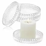 VGECEE 4 Stück Kerzenteller Glas 9cm Untersetzer Kerzen Rund Kerzen Teller Glas Kerzenuntersetzer Glasuntersetzer Transparent für Hochzeit, Party, Heimdekoration