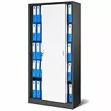 Jan Nowak Aktenschrank Büroschrank mit Schiebetüren Metall 4 Fachböden Pulverbeschichtung Abschließbar 185 cm x 90 cm x 40 cm (Anthrazit-Weiß)