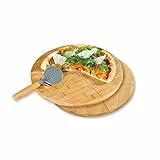 Kesper | 2 Pizzateller mit 1 Pizzaschneider, Material: FSC®-zertifizierter Bambus, Edelstahl, Maße: ø 32 cm/Stärke: 1 cm, Farbe: Braun |58465