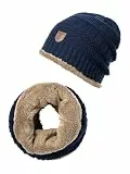 Indicode Unisex Siracusa Winter-Set Mütze & Schal | Strick Wintermütze Winterschal Navy, One Size