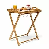 Relaxdays Tabletttisch, Bambus, HxBxT: 63,5 x 55 x 35 cm, klappbarer Beistelltisch mit Tablett, für Frühstück, natur