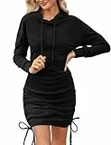 Aottori Sweatkleid Damen Herbst Kapuzenpullover Kleider Lang Pulloverkleid Langarm Hoodiekleider mit Kapuze Winterkleid Warm Longpullover Winter Schwarz S