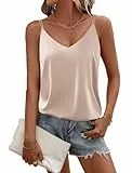 Ekouaer Satin Top Damen Spaghetti Tops V-Ausschnitt Tank Top Silk Sommer T Shirt Oberteile Champagne S