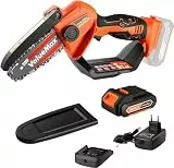 ValueMax Mini Kettensäge mit Akku, 20V Elektrische Handkettensäge 11 cm/4 Zoll mit 2000 mAh Akku, Einhand Säge mit Sicherheitsschloss & Ladegerät für Garten, Äste & Bäume