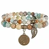Farfume Chakra Armbänder für Frauen - Kristalle Armband Frauen natürliche Edelsteine Yoga Reiki - ein Satz von Doppel-Armbänder(Amazonitperlen(Mittel)