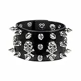 Boland 64518 - Armband Biker, 1 Stück, Einheitsgröße, Schwarz, Lederlook, Nieten, Totenköpfe, Rocker, Punker, Modeschmuck, Armkette, Accessoire, Kostüm, Verkleidung, Karneval, Mottoparty