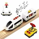 NUOBESTY Rc Elektrozug Holzeisenbahn Elektrische Lok Eisenbahn Kinder Zug Elektrisch Lokomotive Holzeisenbahn Zug Spielzeug Weihnachtsbaum Deko Fernbedienung Holz Eisenbahn