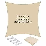 TTL Garden 2,6x2,6m Sonnensegel Quadrat Sand-beige - Premium Polyester 300D 160g/m² 93% Abschattung - reißfest & robust Sonnenschutz & Wetterschutz für Garten, Balkon & Terrasse, mit 4X Schnur 1,5m