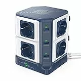 BESTEK 8 Fach Steckdosenleiste Mehrfachsteckdose Steckerleiste Steckdosenverteiler mit 6 USB einzeln schaltbar 1500J Überspannungsschutz und Blitzschutz 3600W