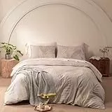 Luofanfei Bettwäsche 135x200cm Beige Gold Blätter Muster Wendebettwäsche Weiche Microfaser Blätter Motiv Bettbezug Set mit Verdecktem Reißverschluss und Kissenbezug 80x80cm