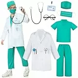 JONRRYIN Kinder Arzt Kostüm, Kind Rollenspiel Kostüme Unisex, Arztkittel Kinder mit Stethoskop, Brille, Doktor Rollenspiel Sets Fasching Karneval Cosplay Party Geschenke für Kinder -110, JY4245