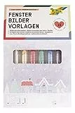 folia 39249 - Premium Fensterbilder Set 'Cosy Winter' mit 8 vorgedruckten Design-Vorlagen zum Thema Winter, Weihnachten und Herbst, inkl. 7 Kreidestiften
