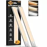 Gritin 37.5cm Unterbauleuchte Küche LED Schrankbeleuchtung, Superhell, 3 Farbe & 5 Helligkeit, 4 Modi, Bewegungsmelder, Aufladbar 2500mAh Akku, Stark Magnet Schranklicht, 2 Stück -Silber