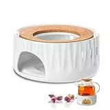 ecooe Keramik Stövchen, Teewärmer Kaffeewärmer aus Keramik, Stövchen für Teekanne Teelichtofen Hohl Geschnitztes Design, Porzellan Teewärmer Geeignet zum Erhitzen von Tee Kaffee Milch