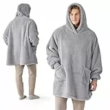 BEDSURE Hoodie Decke mit Ärmeln - Kuschelpullover als Geschenke für Frauen - Übergroßer Tragbare Decke Kuscheldecke mit Ärmeln Weihnachtsgeschenke für Männer Frauen Herren Damen, Grau 107x90 cm