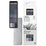 Winsor & Newton 6 Zeichenkohlestifte in 3 Härten: Hard, Medium und Soft