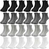 ZERULETS 24 Paare Kinder Jungen Mädchen Socken Schwarz Weiß Grau Kindersocken Crew Schulsocken Jungen Sportscoken 20-23 23-27 27-30 31-34 35-38 für 10-13 Jahre