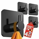 4smile Handtuchhaken ohne Bohren, 4 Stück, schwarz, wasserfeste Badezimmer Handtuchhalter aus 304 Edelstahl, 10 kg Klebehaken für Bad und Küche, ideal für Fliesen