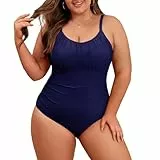 Durio Badeanzug Damen Große Größe Bauchweg Große Oberweite Einteiler Bademode Elegant Rüschen U Ausschnitt Swimsuit Marineblau 48 (Tag Size 3XL)