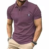 Yageshark Poloshirts Herren Kurzarm Baumwolle Sommer Atmungsaktives Männer Knopfleiste Casual Sport Shirt mit Brusttasche Basic Klassisches Golf Polohemd(Lila,L)