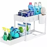 Puricon Unter Waschbecken Regal, 2 Etagen Standregal Küche Arbeitsplatte Regal Organizer, Mehrfunktional Küchenregal Gewürzregal Unterschrankregal Spülschrankregal -Weiß