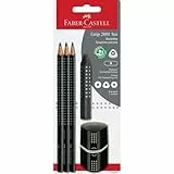 Faber-Castell 580024 - Bleistifte Set Grip 2001, 5-teilig mit 3 Bleistiften, Radiergummi und Spitzer, schwarz