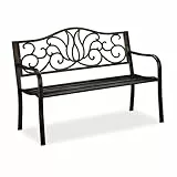 Relaxdays Gartenbank Antik 2 Personen, Balkon, Terrasse, Premium Rostschutz, Metallbank 90x127,5x63 cm, schwarz-bronze