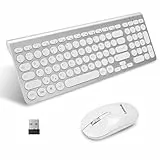 LeadsaiL, kabelloses Tastatur-Maus-Set, ergonomische Maus und Tastatur, kabellose PC-Tastatur und Maus, deutsches QWERTZ-Layout, leise Tastatur- und Maustasten, MacOS PC, Laptop, Silber