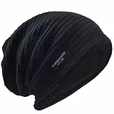VECRY Herren Lässige Mütze Strickmütze Schädeldecke Lange Gefütterte Winter Sommer Hüte (Solide Schwarz)