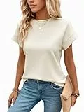 GLEENOD Tshirt Damen Sommer Rundhals Basic Tops Kurzarm Tunika Elegant Waffelstrick Blusen Weiß Schwarz Oberteile