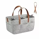 Filztasche Einkaufskorb, 16L Filztaschen Einkaufstasche mit Fächern, Filztasche Storage Faltbar, Robust Kaminholztasche für Outdoor Trips, Picknick, Einkaufen, Grau, 38x23x18cm
