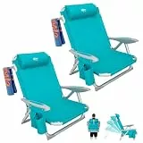 #WEJOY Strandstuhl 2 Set klappbar Hochlehner Klappstuhl 4 Position Leicht tragbar Stark stabil Campingstuhl Lay Flat Chair Max Hold bis 120kg / 265 lbs Cyan