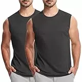 UHouse 2er Pack Tank Top Herren Gym Unterhemd Baumwolle Rundhals Tanktop Stretch Muskelshirt Sport Herren-Unterhemden Männer Ärmellose Tshirt Fitness Trägershirt Zweiteiliger Angebote Dunkelgrau L
