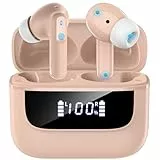 Bluetooth Kopfhörer in Ear, 6 Mikrofone ENC Noise Cancelling für Klarere Anrufe, Kopfhörer Kabellos Bluetooth 5.4 HiFi Tiefer Bass, USB C Kopfhörer, 48Std, IPX7 Wasserdicht Sport Ohrhörer Hellrosa