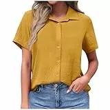 KOG Damen Tshirts Vintage Einfarbige Longshirt Fashion Baumwolle Kleidung Frauen Shirt Oversize Tshirt Frau Rundhals Basic Blusen Angebote des Tages Heute Gelb S