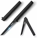 Omesio Schlankes Einhand-Klappmesser mit 8,6 cm Tanto-Klinge – Scharfes EDC Taschenmesser mit PU-Etui für Outdoor, Camping & täglichen Gebrauch