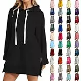 Angxiwan Hoodie Decke Damen Hoodie Kapuzenpullover Lang Kapuze Sweatshirt mit Schlitz Am Saum Langarm Casual Pullover mit Tasche Bequem Kapuzenpulli Sport Herbst Hoody Damenpullover Langarm