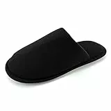 ofoot Damen Bio-Baumwolle rutschfeste Hausschuhe, gemütlicher Memory-Schaum waschbar für Sommer Schlafzimmer, Gummisohle (Schwarz,39/40 EU)