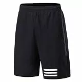 FELiCON Herren Sportshorts Lässiges Fitnesstraining Schweißlaufshorts Schnelltrocknende interne Kordelzugshorts für Männer mit Kordelzug mit Stretch-Taille Reißverschlusstaschen (Schwarz,M)