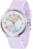 SOCICO Kinderuhr Analog, 5ATM/50M Wasserdicht Armbanduhr Kinder Mädchen Jungen Teenager, Leicht Lesbar Kinder Quartz Minimalistisch Uhren für 9-18 Jahre (Regenbogenlila)
