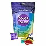 VIBRATISSIMO Color Kondome 100er Pack I Gefühlsecht & Extra Feucht I für Men I Bunte Verhütung für Männer I Pack in Rot, Schwarz, Grün, Gelb, Gold