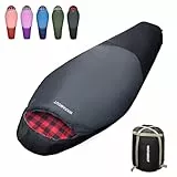 WKFAMOUT Mumienschlafsack Outdoor -12℃-0℃ [500GSM] Schlafsack Flanell 3-4 Jahreszeiten Tragbar Winter Maschinenwaschbarer Schlafsäcke für Erwachsene Kinder Camping Reisen 170x70CM Schwarz