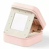 Vee Schmuckkästchen Reise,Klein Schmuckkasten für Damen,Schmuckaufbewahrung tragbar,Spiegel,aus PU-Leder,Schmuck-Reiseetui 10 * 10 * 5cm,Geschenkidee,Rosa