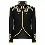 FYMNSI Herren Prinz Kost?m Blazer Gothic Steampunk Frack Mantel M?nner Smoking Festlich Anzug Mittelalter Viktorianischen Retro Jacke Uniform Karneval Fasching Halloween Party Cosplay Schwarz L
