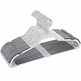 SONGMICS Kleiderbügel, 20 Stück Anzugbügel, flache Bügel mit 360° Drehhaken, doppelter Anti-Rutsch-Schutz, hochbelastbar, für Anzüge, Shirts, Mäntel, Kleidung, grau CRP44G