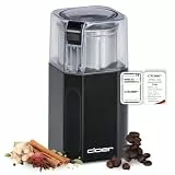 Cloer 7580 Elektrische Kaffee- und Gewürzmühle für Pesto, Nüsse und Getreide, bis zu 70 g Kaffeebohnen, abnehmbarer Edelstahlbehälter, schwarz, 200W