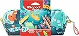 Maped Federmäppchen aus Stoff, waschbar, Motiv Jungle Fever Early Age für Kinder – mit Malwerkzeugen – 12 Buntstifte + 12 Filzstifte – ab 2 Jahren